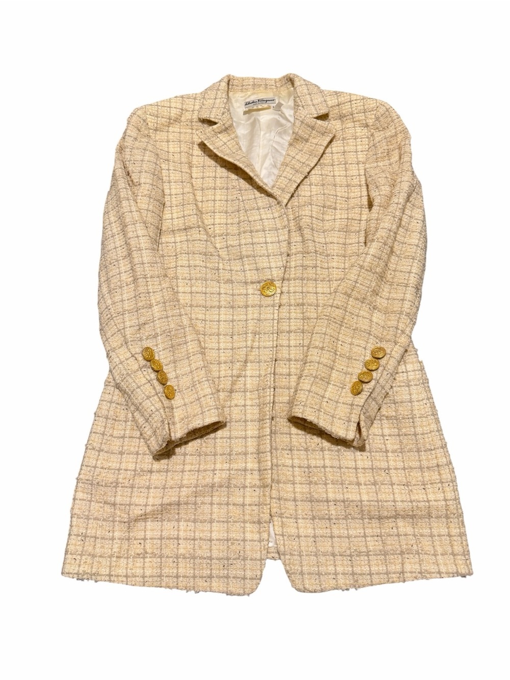 Salvatore Ferragamo Cream Tweed Check Blazer,pre-owned,SZ6,gently used